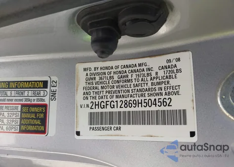 2009 Honda Civic Ex z USA, uszkodzony, nr VIN 2HGFG12869H504562